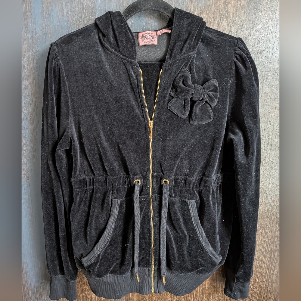 Juicy Couture Black Velour Tracksuit Set - XL - Bow Detail Y2K - Picture 2 of 9